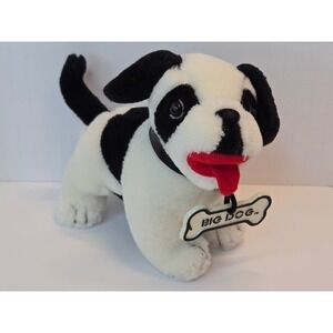 Vintage Big Dogs Plush Puppy Dog Black White Spotted Red Tongue Bone Tag 6 Inch